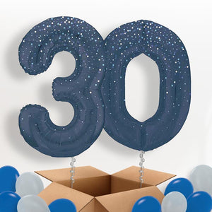 Navy Blue Dots 30 Helium Balloons in a Box
