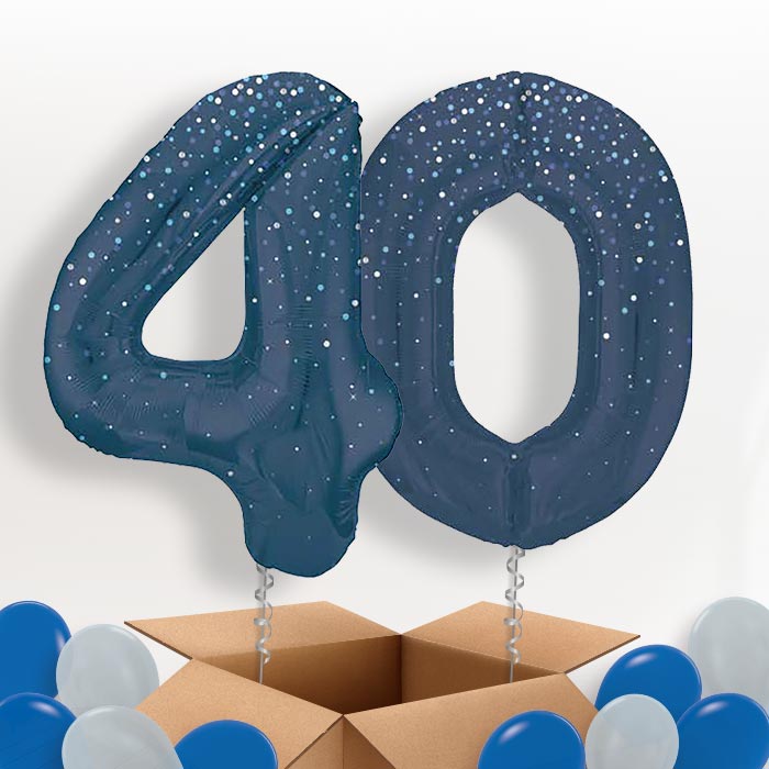 Navy Blue Dots 40 Helium Balloons in a Box - Package | Party Save Smile