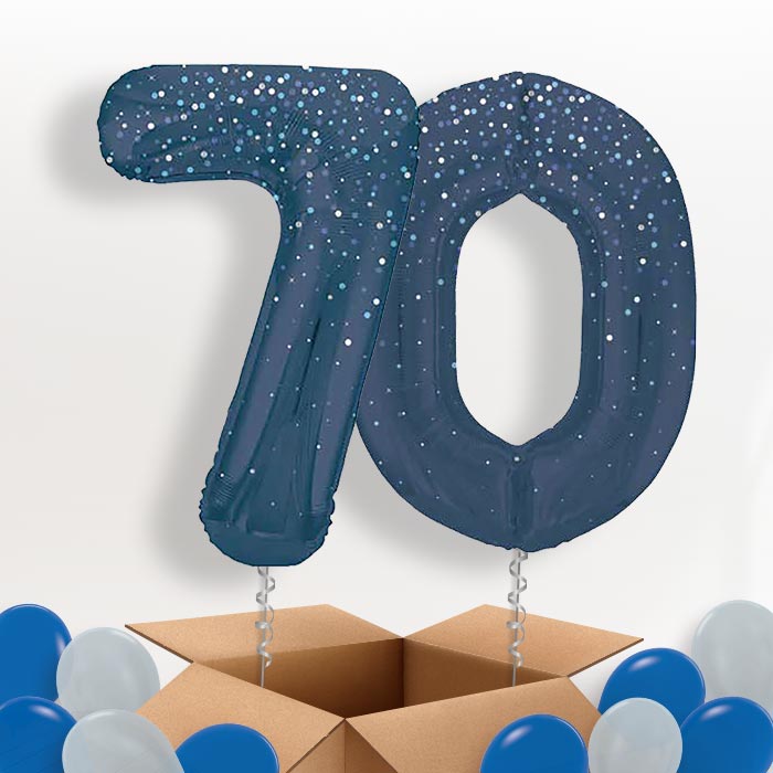 Navy Blue Dots 70 Helium Balloons in a Box - Package | Party Save Smile