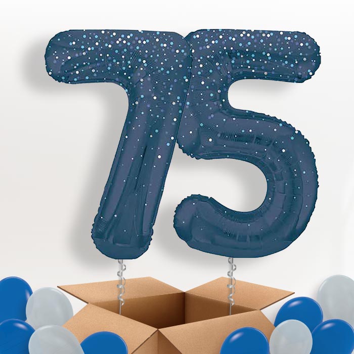 Navy Blue Dots 75 Helium Balloons in a Box - Package | Party Save Smile
