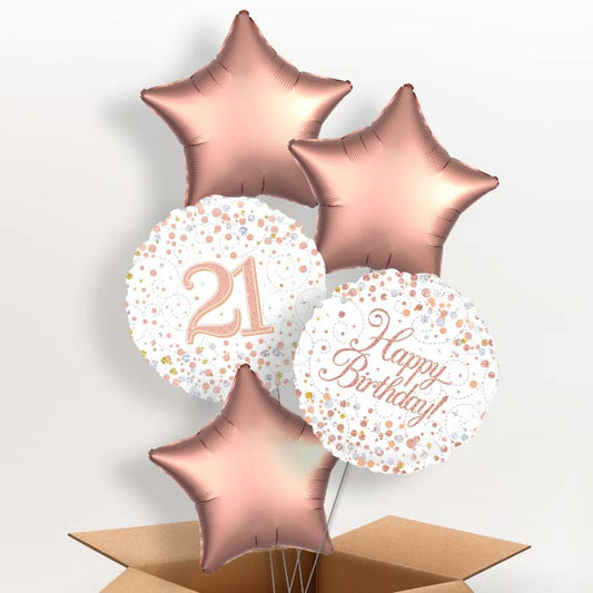 Rose Gold and White 21st Birthday Helium Balloon in a Box - 5 Balloon | Party Save Smile
