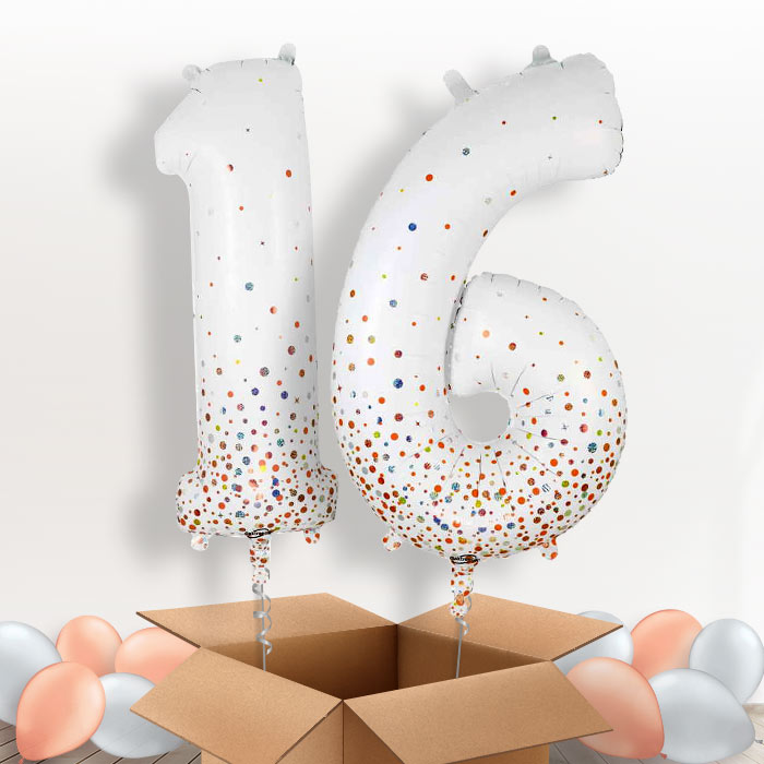 Rose Gold and White 16 Helium Balloons in a Box - Package | Party Save Smile