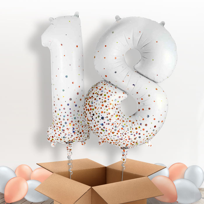 Rose Gold and White 18 Helium Balloons in a Box - Package | Party Save Smile