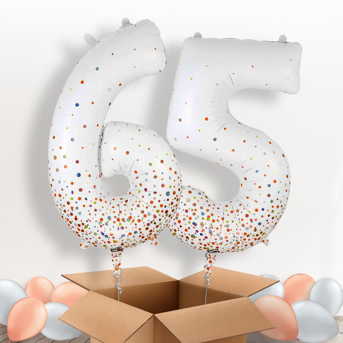 Rose Gold and White 65 Helium Balloons in a Box - Package | Party Save Smile