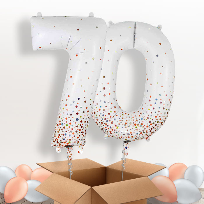 Rose Gold and White 70 Helium Balloons in a Box - Package | Party Save Smile