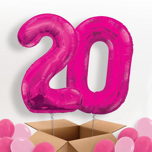 Pink 20 Balloons in a Box: 20th Birthday Number Balloons