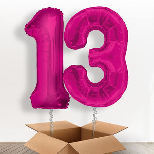 Pink 13th Birthday Helium Balloon Numbers in a Box