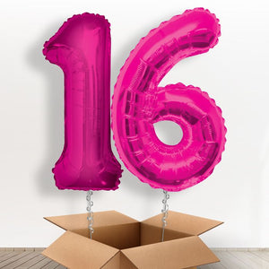 Big Pink 16th Birthday Helium Balloon Numbers in a Box