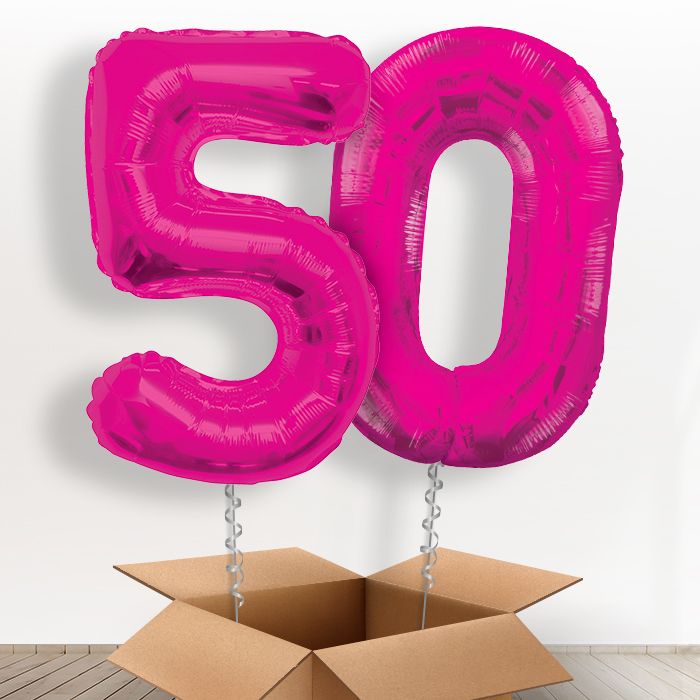 Pink Giant Numbers 50th Birthday Balloon in a Box Gift - Package | Party Save Smile