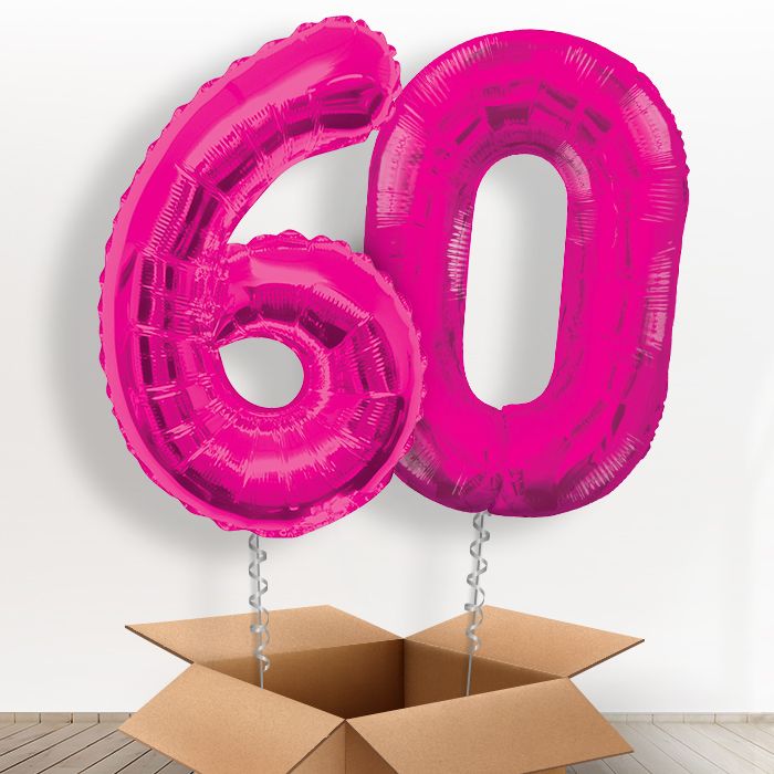 Pink Giant Numbers 60th Birthday Balloon in a Box Gift - Package | Party Save Smile