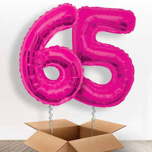 Pink 65 Balloons in a Box: 65th Birthday Number Balloons