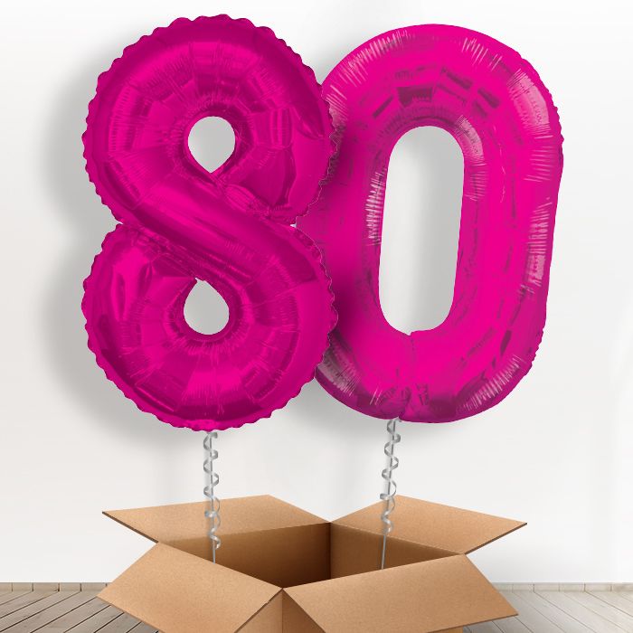 Number 80 Helium Balloons in a Box - Pink - Package | Party Save Smile