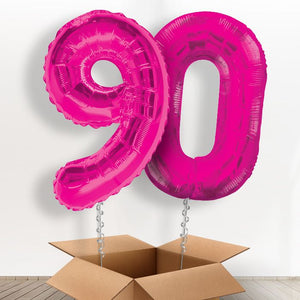 90 Balloons in a Box Pink: 90th Birthday Number Balloons