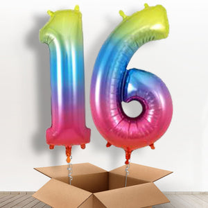 Rainbow 16th Birthday Helium Balloon Numbers in a Box