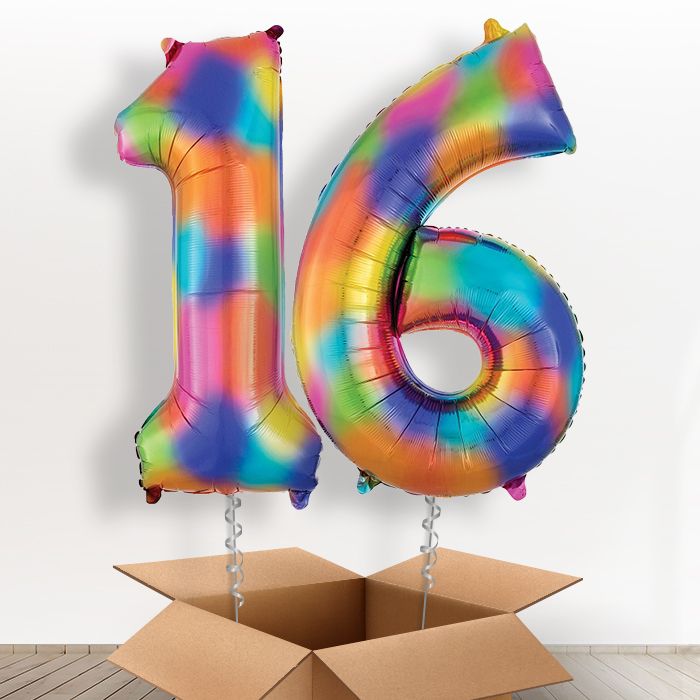 Rainbow Number 16 Helium Balloons - Package | Party Save Smile