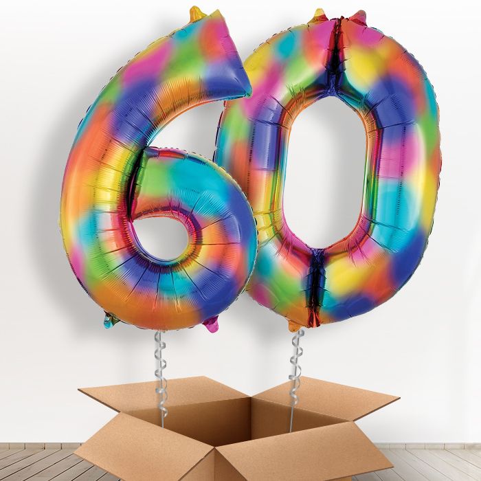 Multicoloured Number 60 Helium Balloons in a Box - Package | Party Save Smile