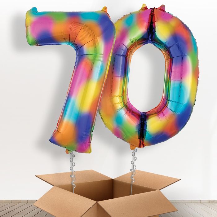 Rainbow 70 Birthday Helium Balloons Delivered in a Box - Package | Party Save Smile