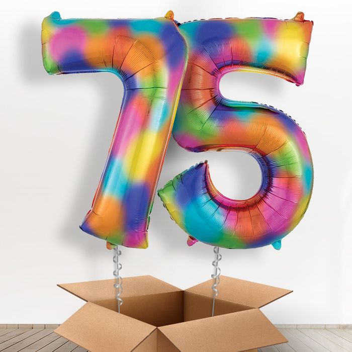 75 Helium Balloons in a Box - Rainbow - Package | Party Save Smile