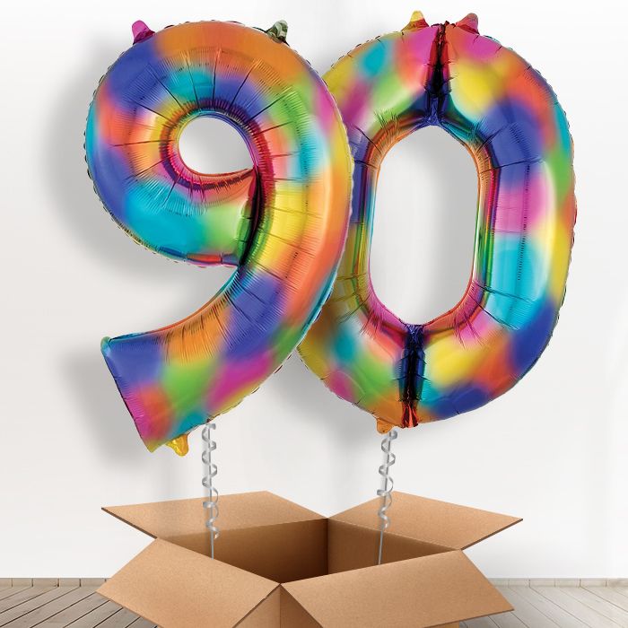 90 Birthday Helium Balloons in a Box - Rainbow - Package | Party Save Smile