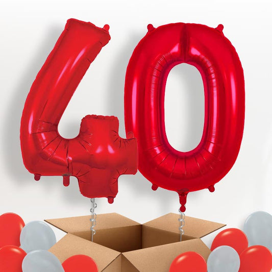 Red 40 Balloons in a Box: 40th Birthday Number Balloons - Package | Party Save Smile