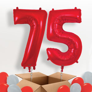 Red 75 Balloons in a Box: 75th Birthday Number Balloons