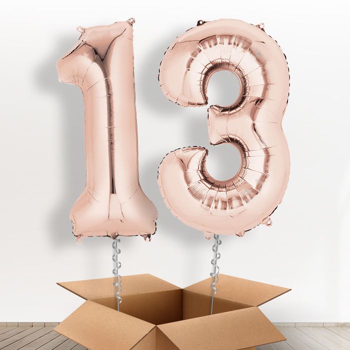 Rose Gold Number 13 Helium Balloons - Package | Party Save Smile
