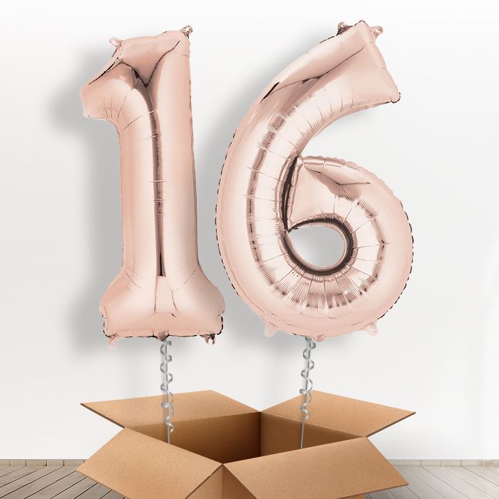 Rose Gold Giant Numbers 16th Birthday Balloon in a Box Gift - Package | Party Save Smile