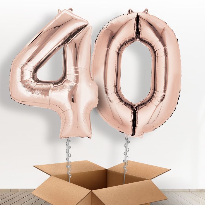 Rose Gold Giant Numbers 40th Birthday Balloon in a Box Gift - Package | Party Save Smile