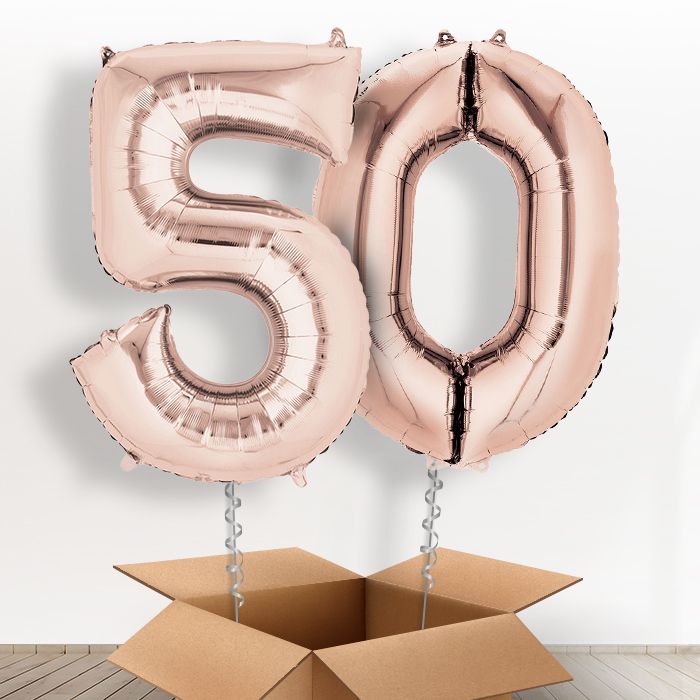 Rose Gold Giant Numbers 50th Birthday Balloon in a Box Gift - Package | Party Save Smile