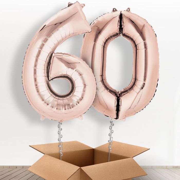 Rose Gold Giant Numbers 60th Birthday Balloon in a Box Gift - Package | Party Save Smile
