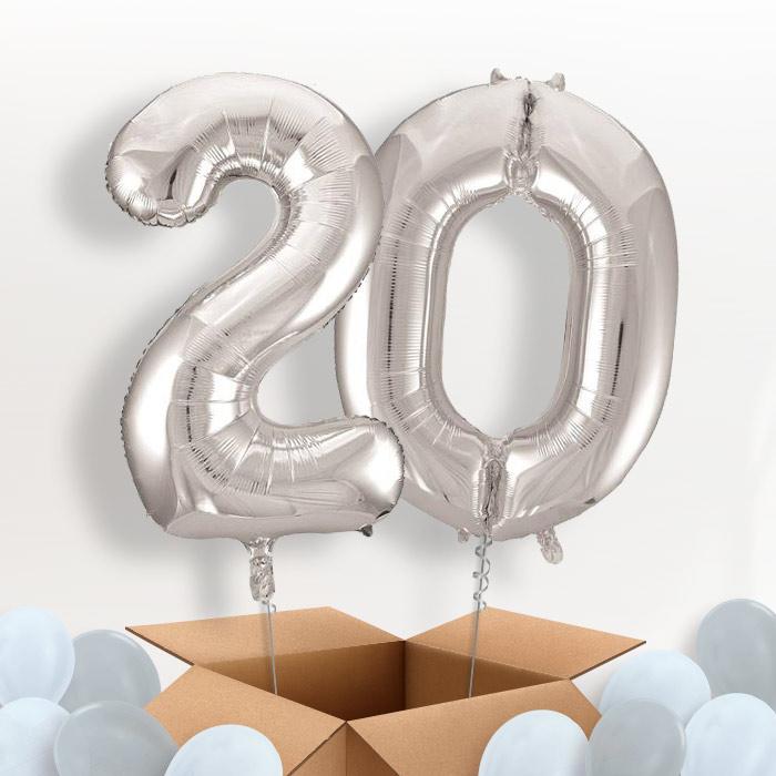 Silver 20 Number Balloons in a Box - Package | Party Save Smile