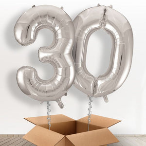 Silver Giant Numbers 30th Birthday Helium Balloon in a Box Gift