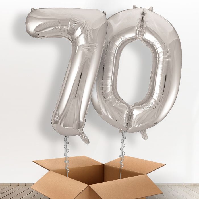 Silver Giant Numbers 70th Birthday Helium Balloon in a Box Gift - Package | Party Save Smile