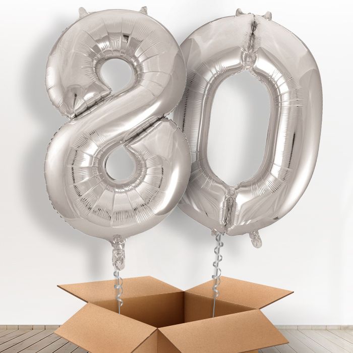 80 Helium Balloons Delivery in a Box - Silver - Package | Party Save Smile