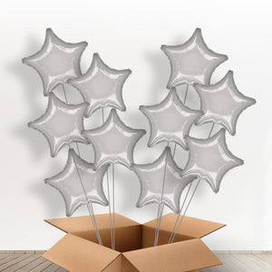 Silver Star Helium Balloon Cluster: 5 or 10 Silver Star Balloons