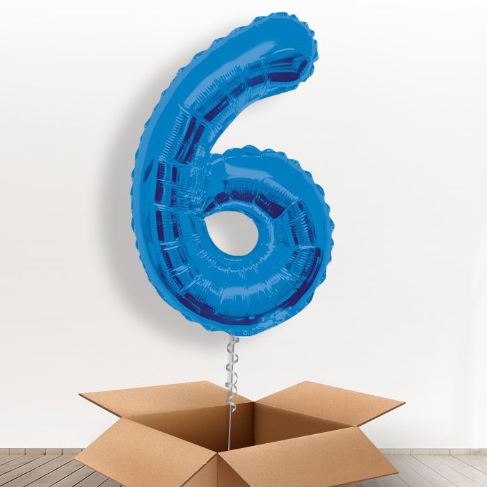 Blue Giant Number 6 Helium Balloon in a Box Gift - Party Save Smile