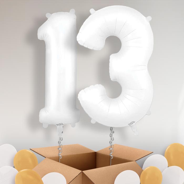 Matte White 13 Helium Balloons in a Box - Package | Party Save Smile