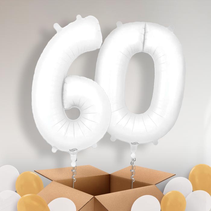 Matte White 60 Helium Balloons in a Box - Package | Party Save Smile