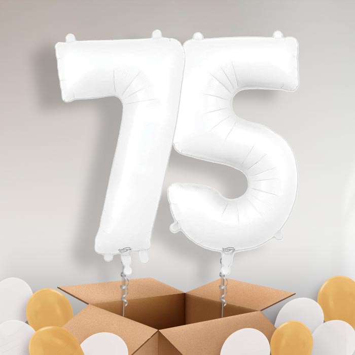 Matte White 75 Helium Balloons in a Box - Package | Party Save Smile
