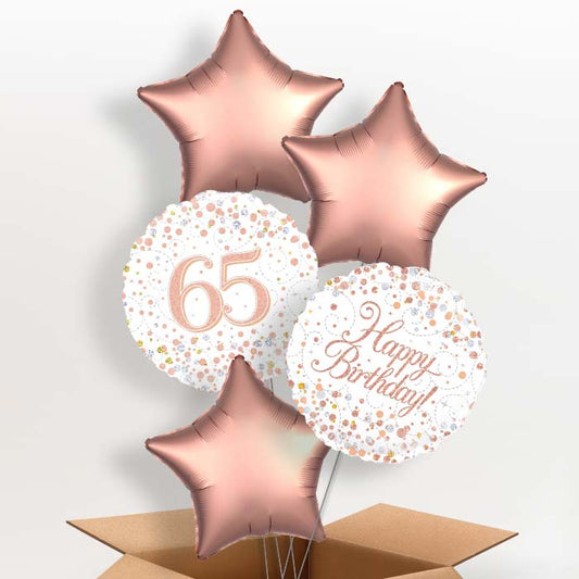 Rose Gold and White 65th Birthday Helium Balloon in a Box
