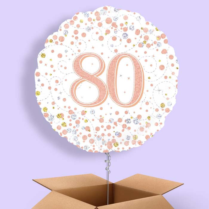Rose Gold and White 80th Birthday Helium Balloon in a Box - 7 Balloon | Party Save Smile