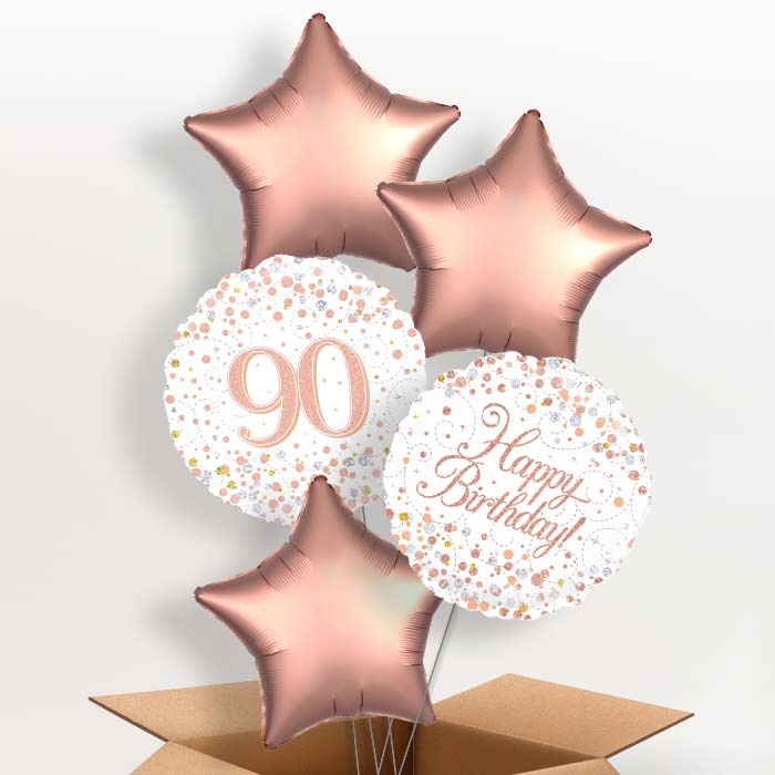 Rose Gold and White 90th Birthday Helium Balloon in a Box