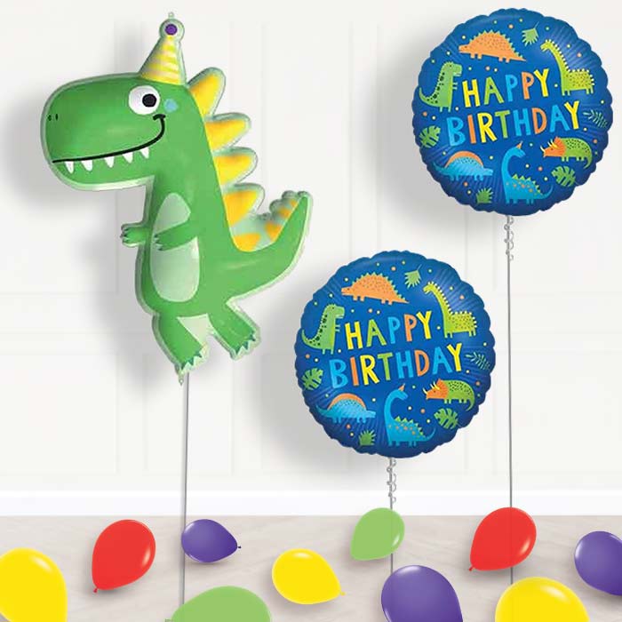 Party Dinosaur Helium Balloon Display Package Delivered - Balloon Package | Party Save Smile