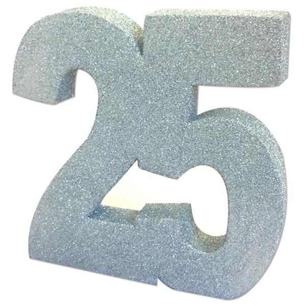 Glitter Silver 25th Anniversary Centrepieces | Party Save Smile