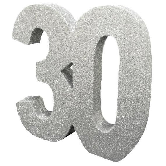 Silver Glitter Number 30 Anniversary Table Centrepiece | Decoration