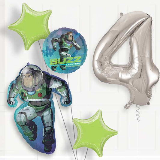 Buzz Lightyear 4th Birthday Helium Balloon Package - 4th Birthday Balloon Package | Party Save Smile