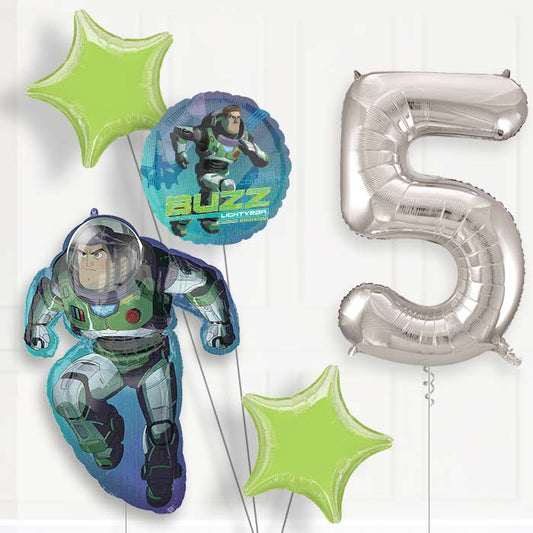 Buzz Lightyear 5th Birthday Helium Balloon Package - 5th Birthday Balloon Package | Party Save Smile