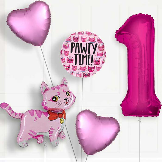 Cat Party Hat 1st Birthday Helium Balloon Package - 1st Birthday Balloon Package | Party Save Smile