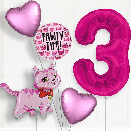 Cat Party Hat 3rd Birthday Helium Balloon Package - 3rd Birthday Balloon Package | Party Save Smile