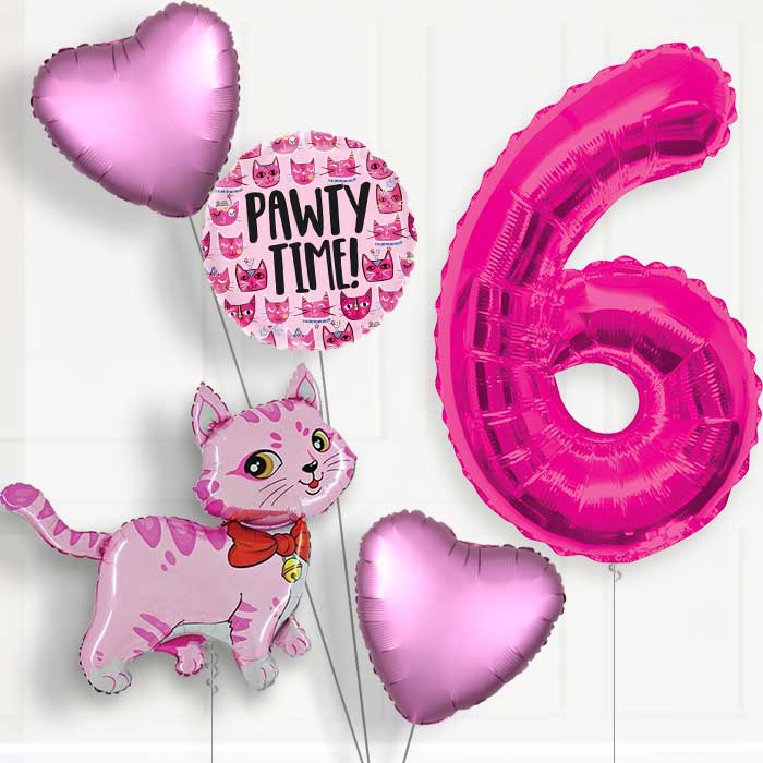 Cat Party Hat 6th Birthday Helium Balloon Package - 6th Birthday Balloon Package | Party Save Smile